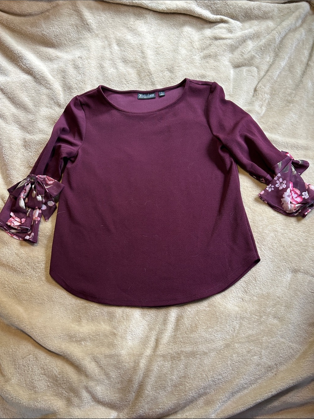 New York and Company Women's Burgundy Tie-Sleeve Blouse